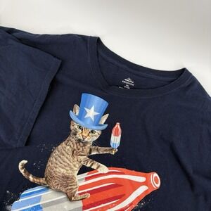 4th of‎ July Cat Popsicle Rocket T-Shirt Unisex Size 3XL 54-56 Blue